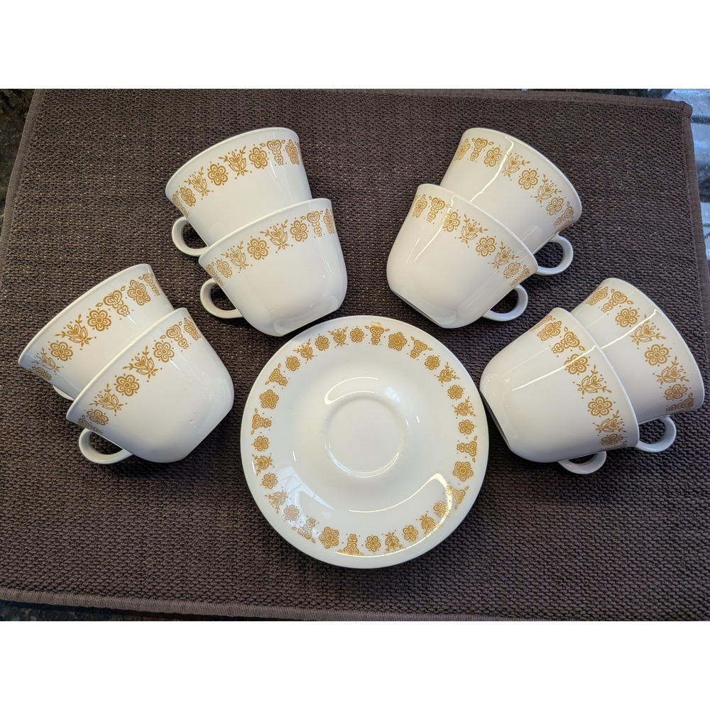 Vintage Corelle Butterfly Gold 16pc Tea Cup & Saucer Set Mid-Century Modern